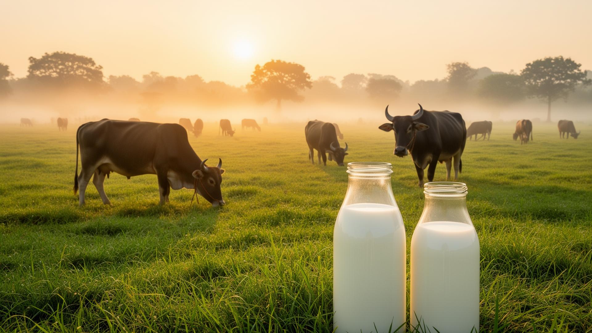 Fresh organic milk farm at sunrise